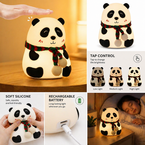 Cute Panda Silicone Night Lamp – Soft Touch LED Bedside Light for Kids & Home Decor