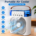 Portable Mini Air Cooler Fan with Humidifier, LED Lights & 3-Speed Cooling