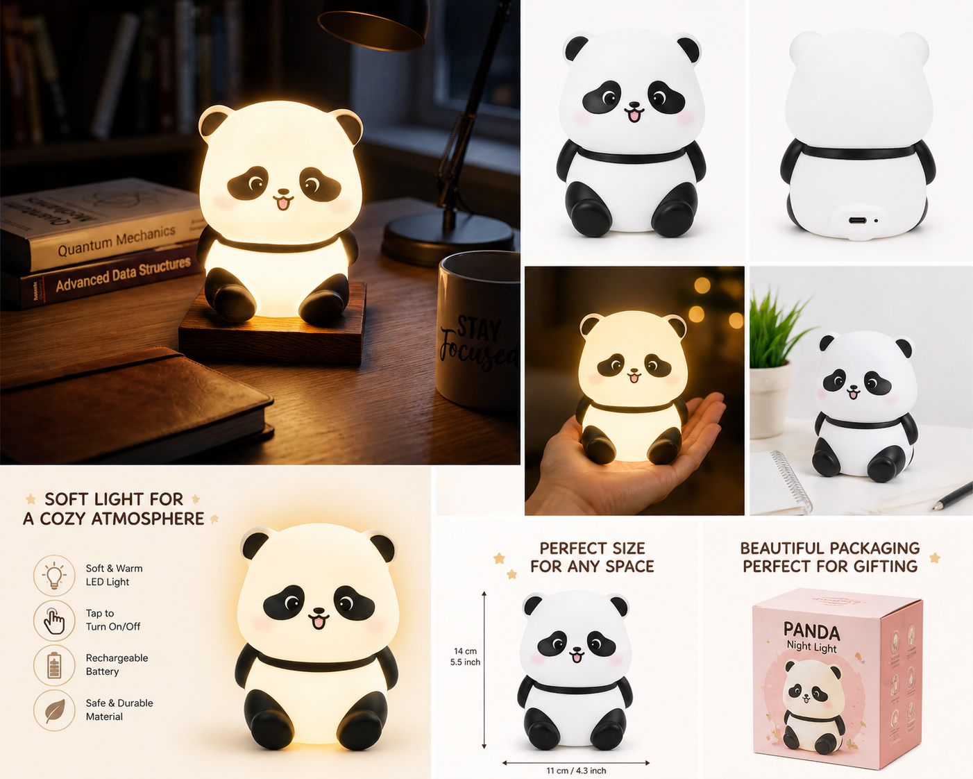 Cute Panda LED Night Lamp – Soft Glow Bedside Desk Light for Kids & Home Decor